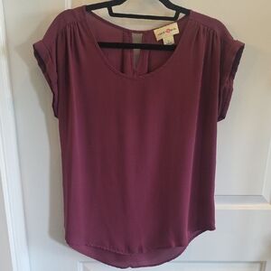 BUNDLE WISHFUL PARK Plum & Dusty Teal Chiffon‎ Blouses Size Large